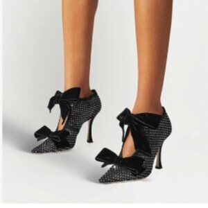 XYD Women Ankle Boots Mesh Cutout Crystals Pointed Toe High Heel Pumps Oversized